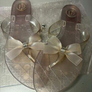 Christian Dior Jelly Thong Sandals with Bow & Cannage Insole